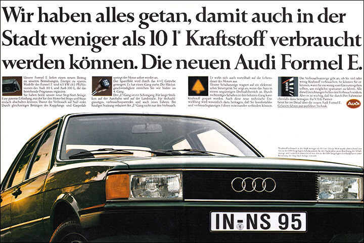 Werbeanzeige Audi 80 Formel E